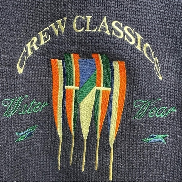 Vintage IZOD Crew Classics Men's Heavy Sweater Embroidered Blue Water Wear XL - Picture 2 of 9